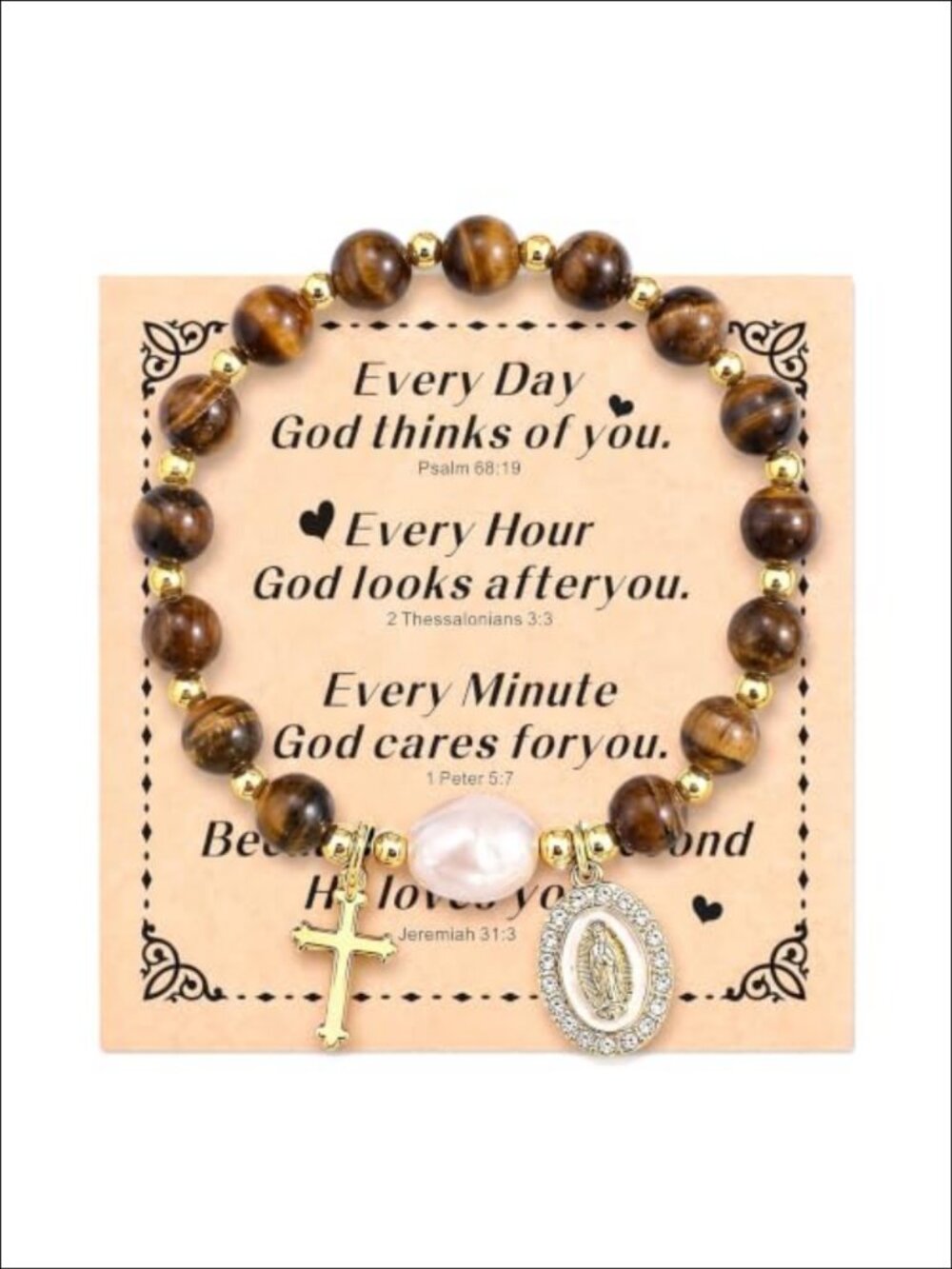 Cross Bracelet for Women 14K Gold Plated Beaded Religious Christian Faith